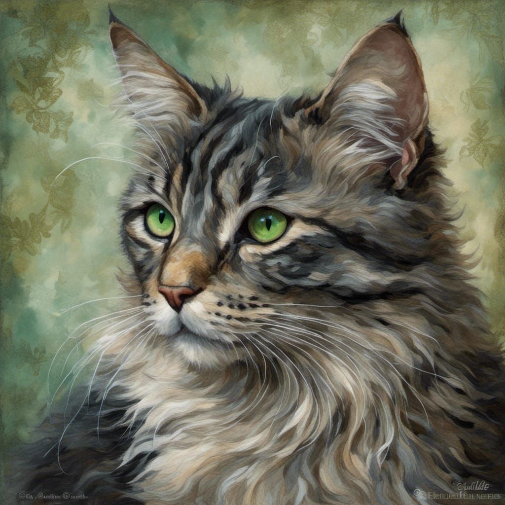 Realistic Tabby Cat Portrait with Green Eyes