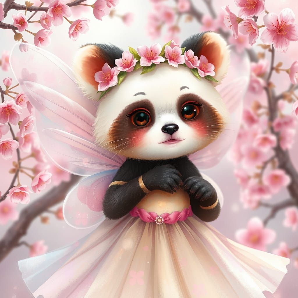 Whimsical Panda Fairy in Dreamy Watercolor Style
