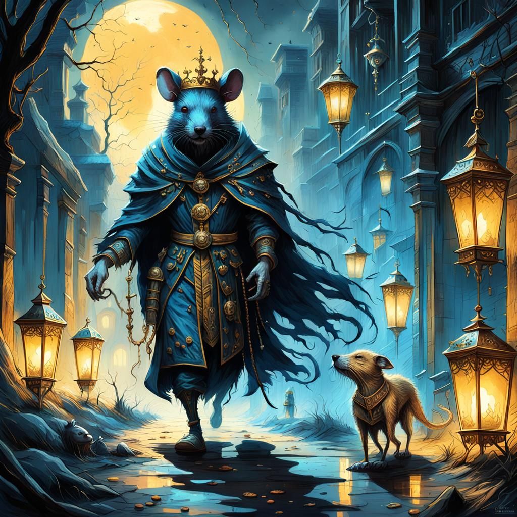 Rat King Confronts Emo Dog in Dark Fantasy Art