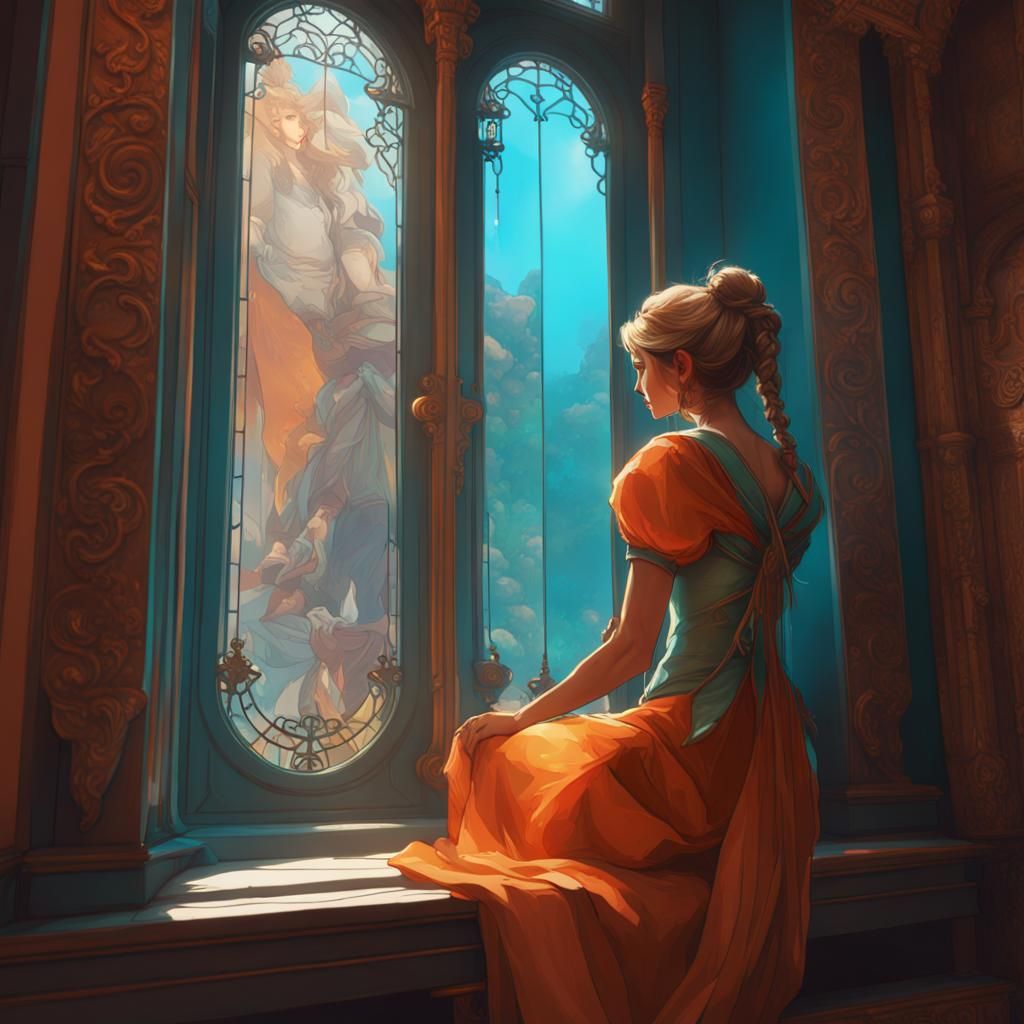Princess at Window: Hyperdetailed Concept Art