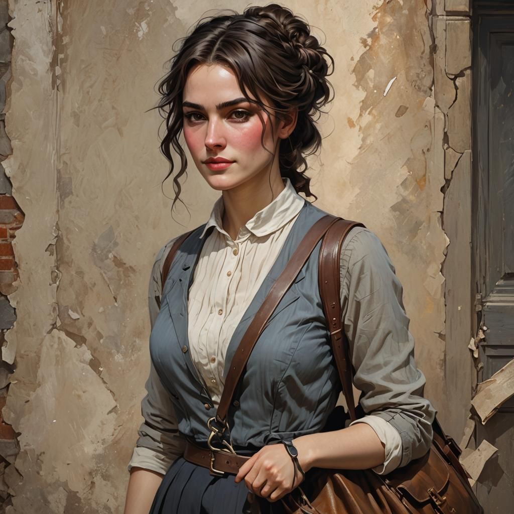 1900s Woman with Postman Bag in Detailed Realism