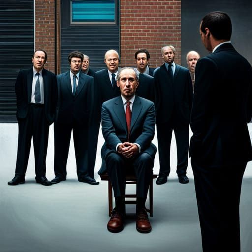 Film Noir Scene with Yes Men in Acrylic Art