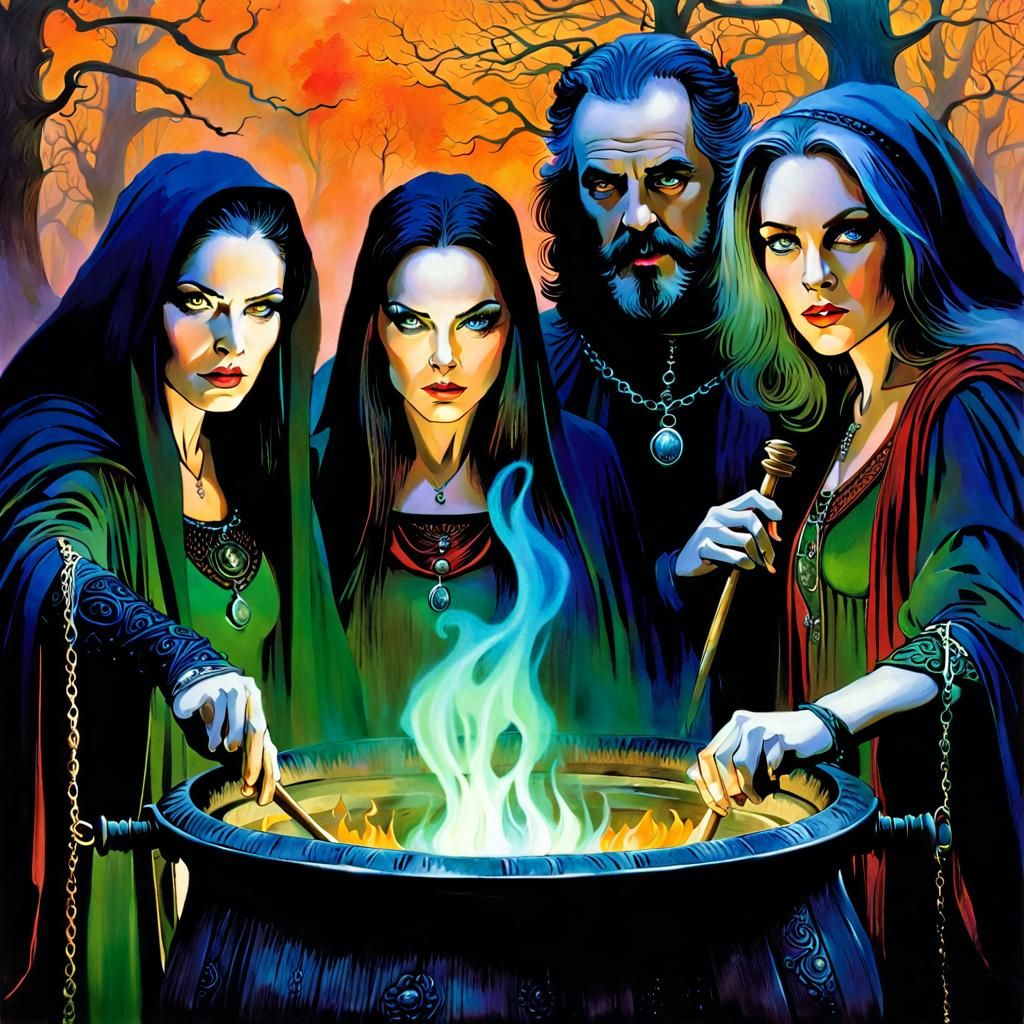 Macbeth's Three Witches in Michael Whelan Style