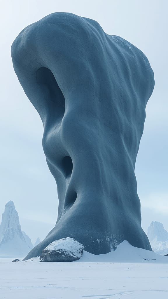 Primordial Stone Monolith in a Frozen, Iridescent Landscape