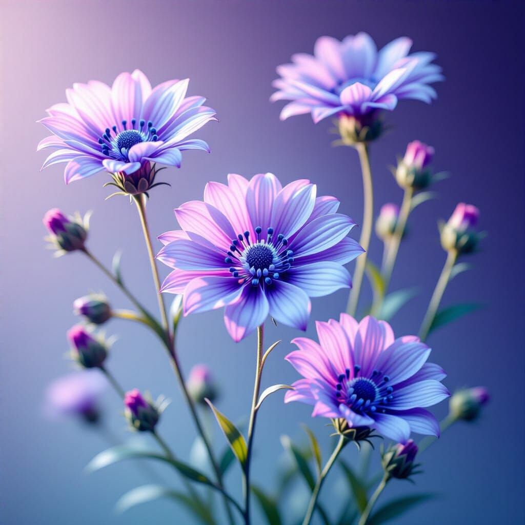 Ethereal Space Flowers in Cyberpunk Style