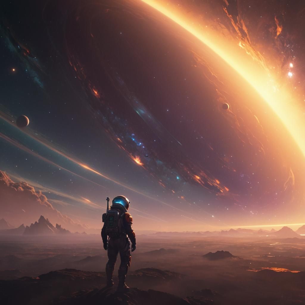 Space Traveler Near Black Hole, Hyperdetailed Digital Art