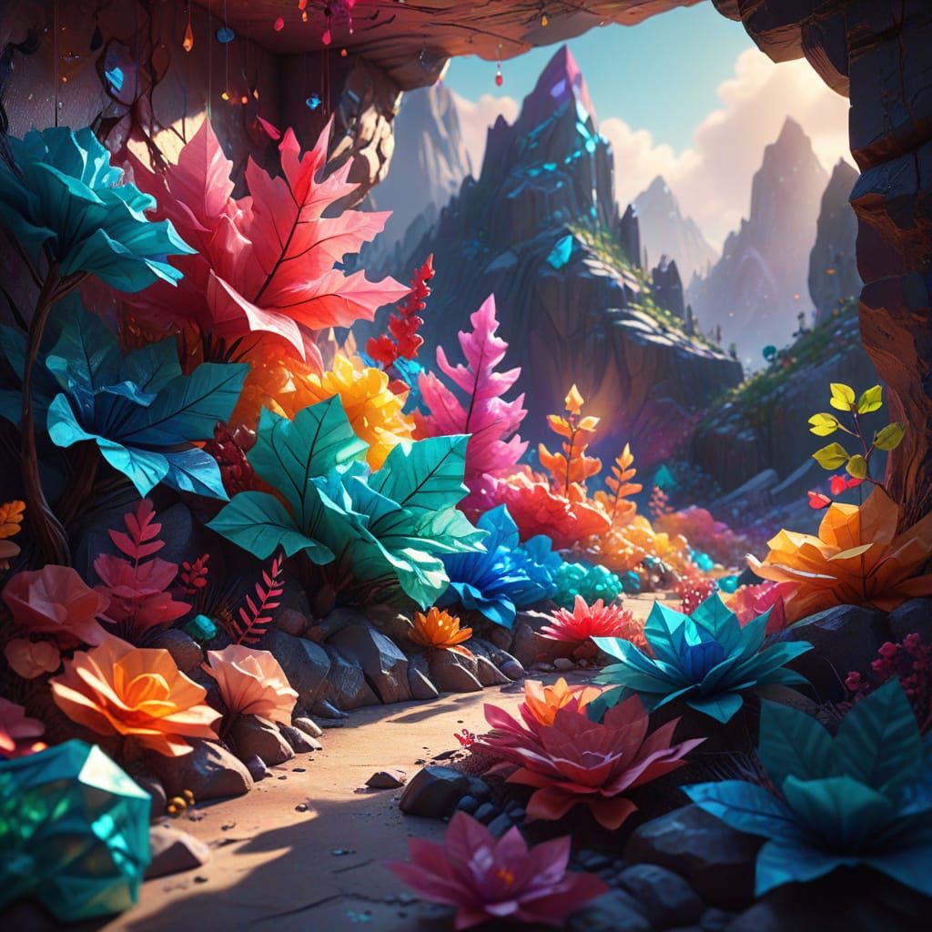 Dreamy Multicolored Tissue Paper Landscape Concept Art