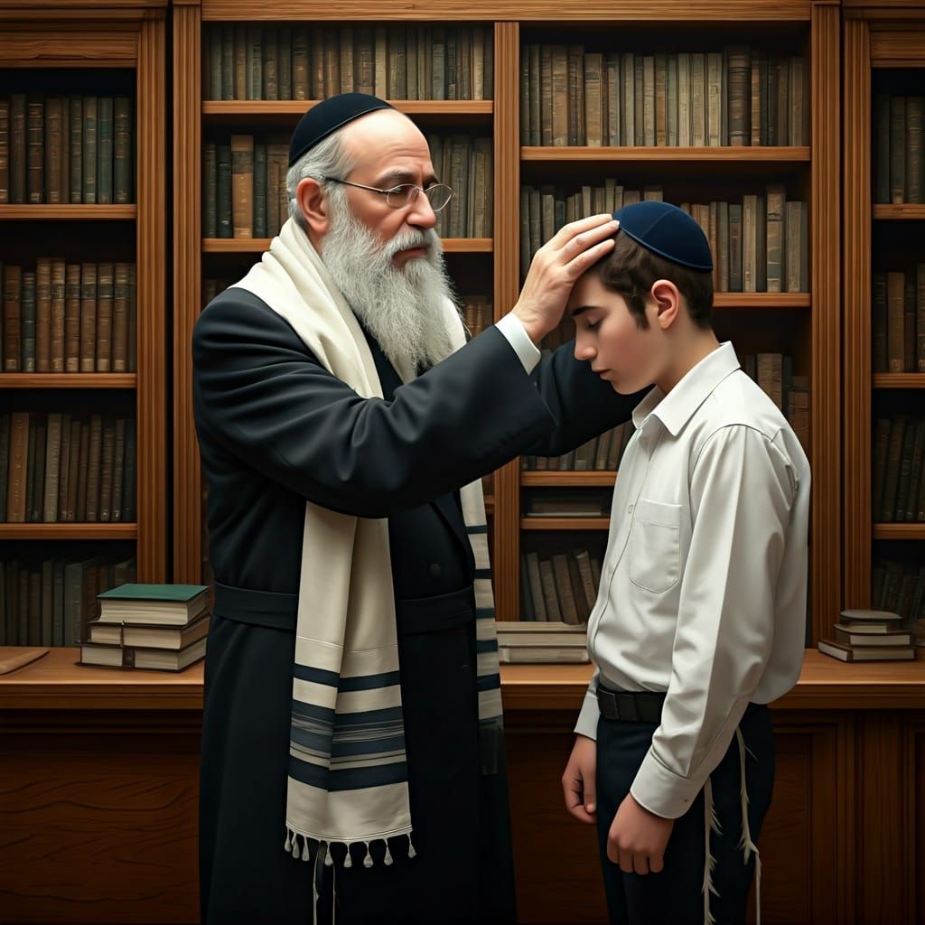 Rabbi Blessing Student in Yeshiva Study Hall