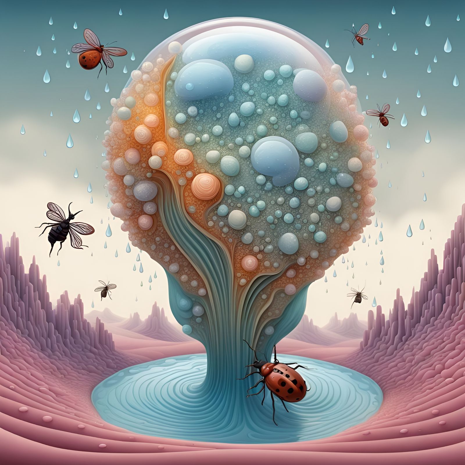 Utopian World in Bubble with Insects