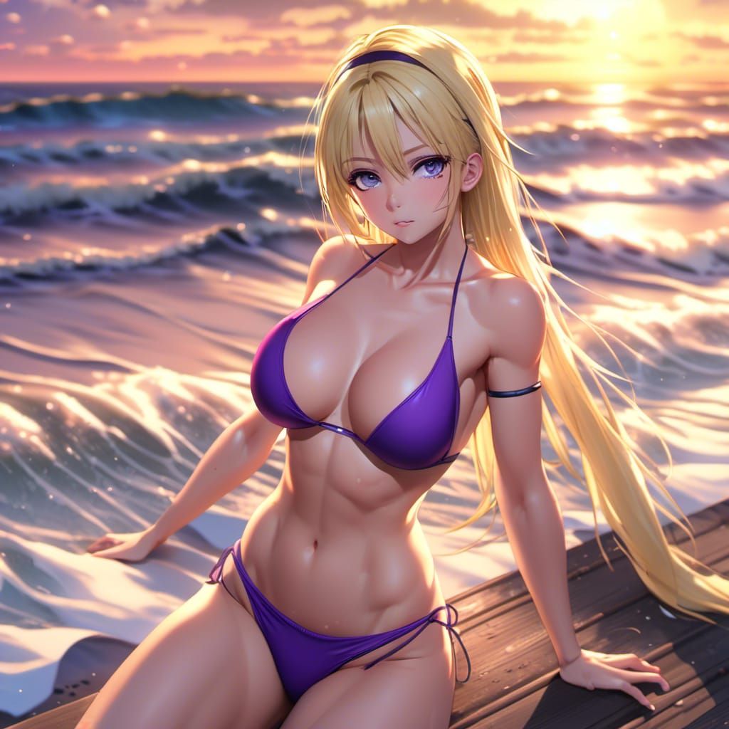 Anime Beach Beauty at Sunset