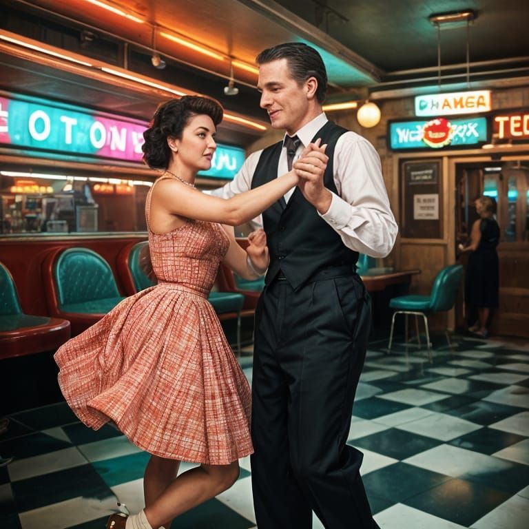 Retro Diner Dance: A Vintage Polaroid Style Photo