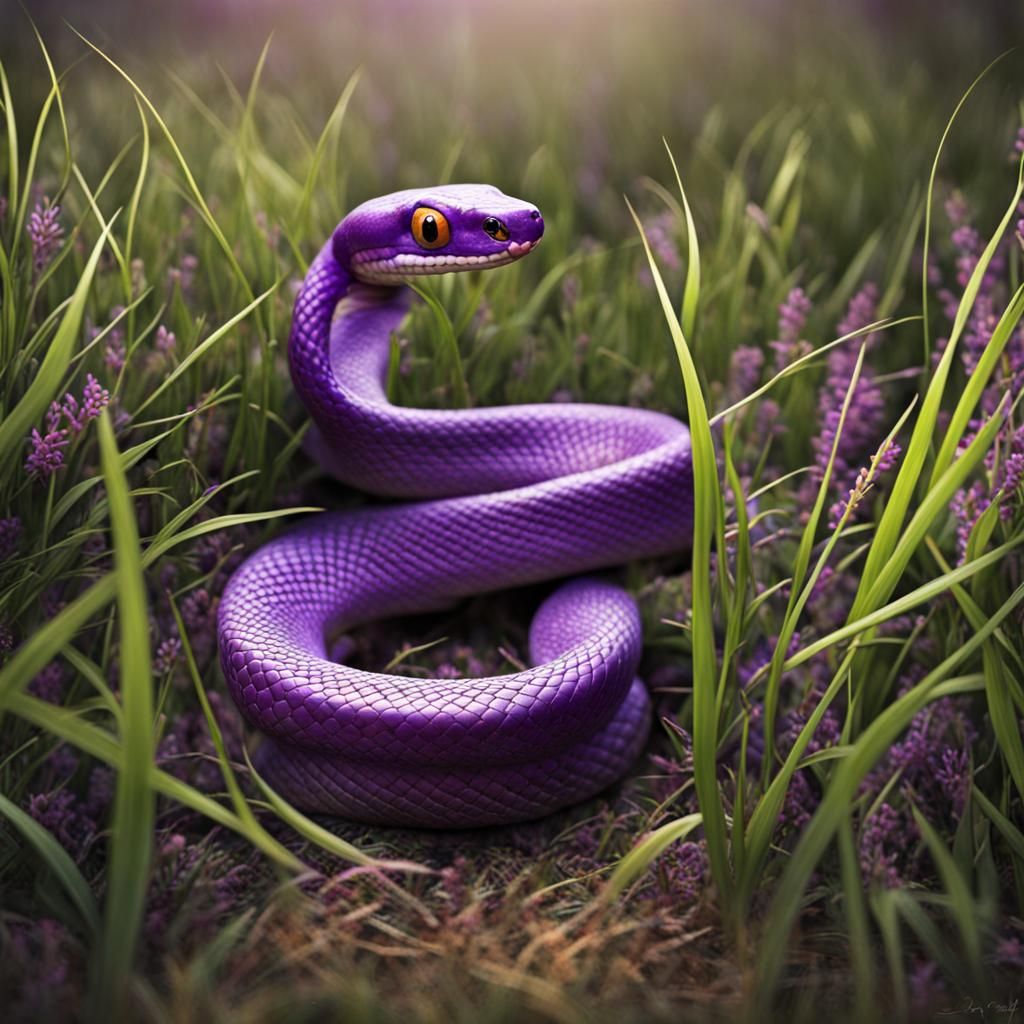 Purple-Headed Snake in Green Grass