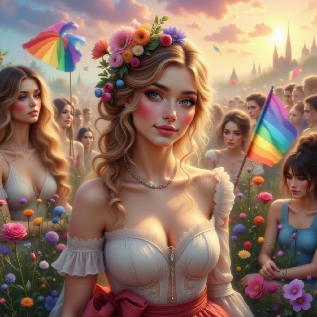 Bisexual Woman with Rainbow Progress Pride Flag