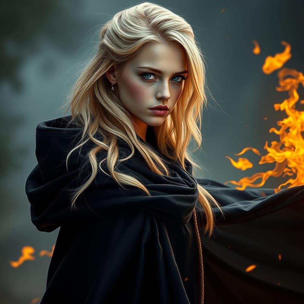 Fiery Heroine in Black Cloak: Epic Fantasy