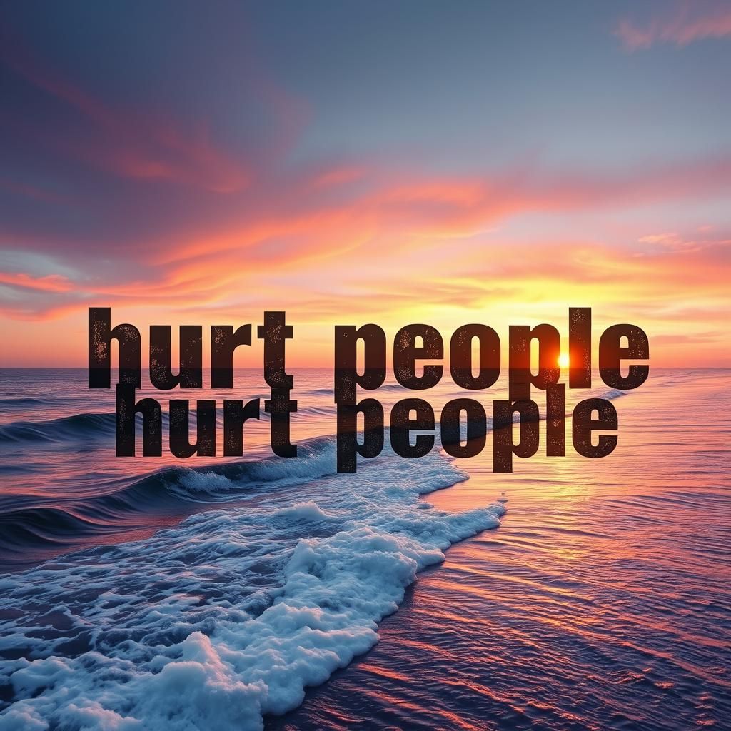 Serene Ocean Sunset with Distressed Text Overlay