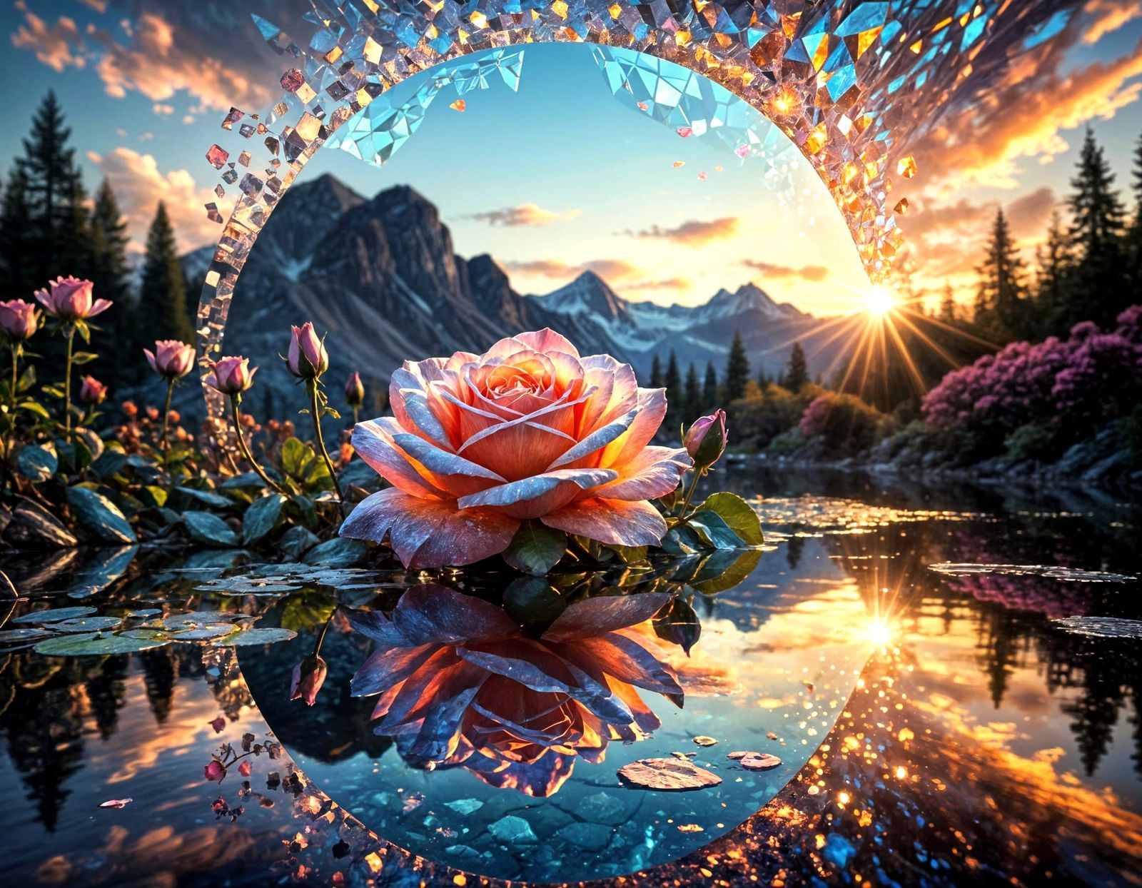 Rose Sunset Reflected in Dreamy Lake