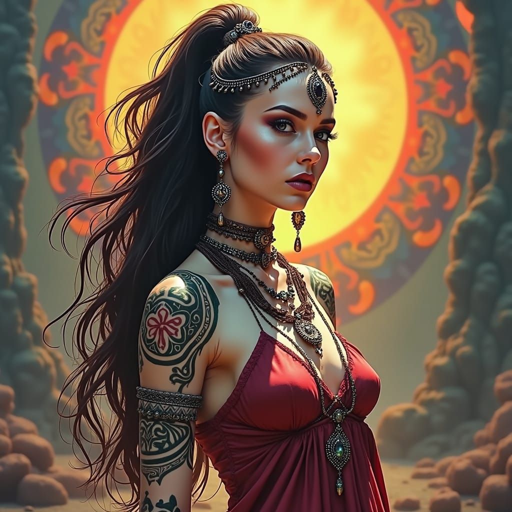 Dramatic Witch Portrait in Beksiński-Giger Style