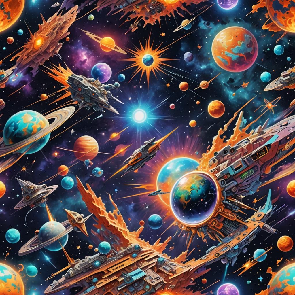 Cosmic Space War in Holographic Astral Illustration