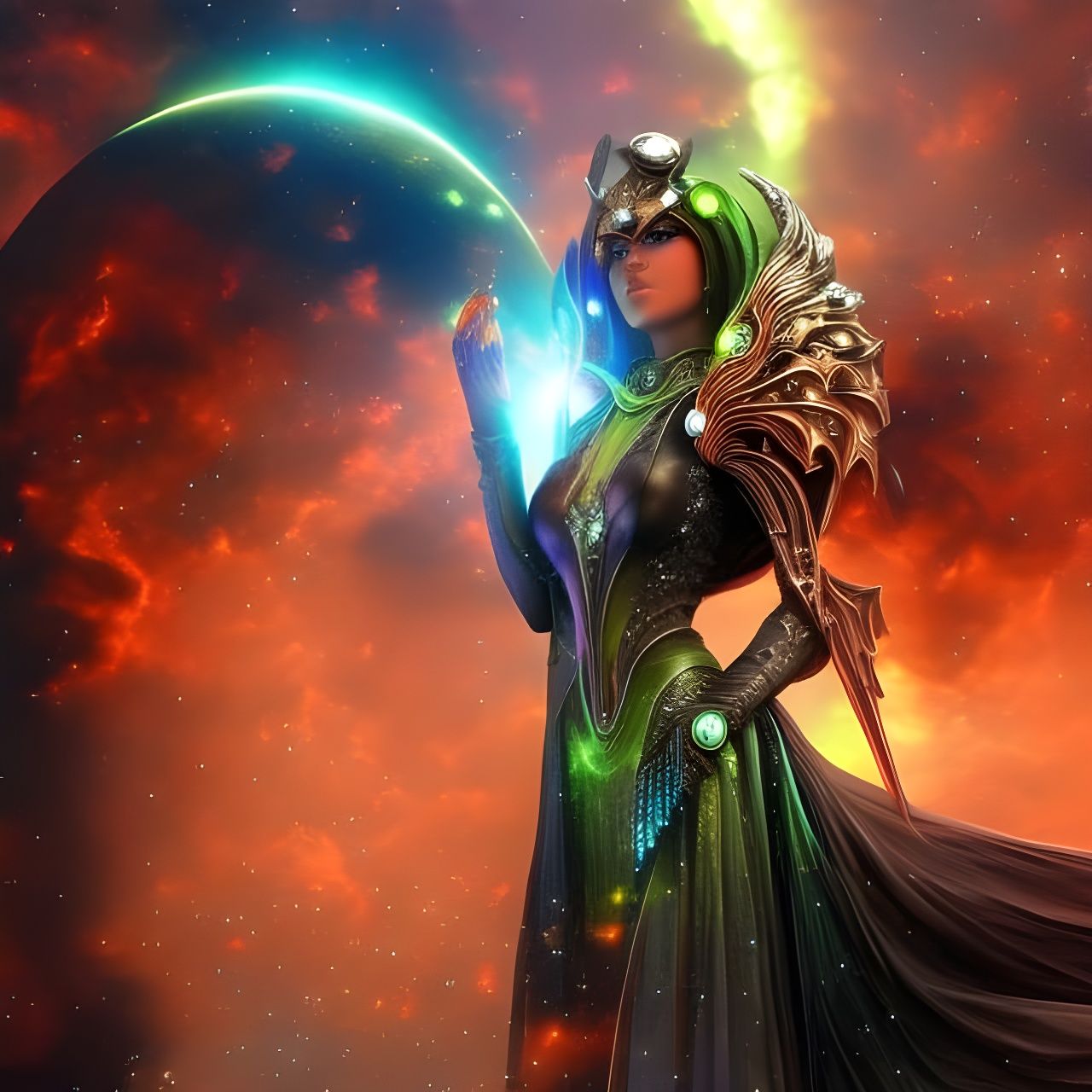 Cyborg Queen in Futuristic City, Cyberpunk Style