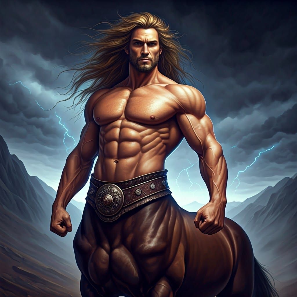 Centaur Warrior in Stormy Landscape: Fantasy Illustration