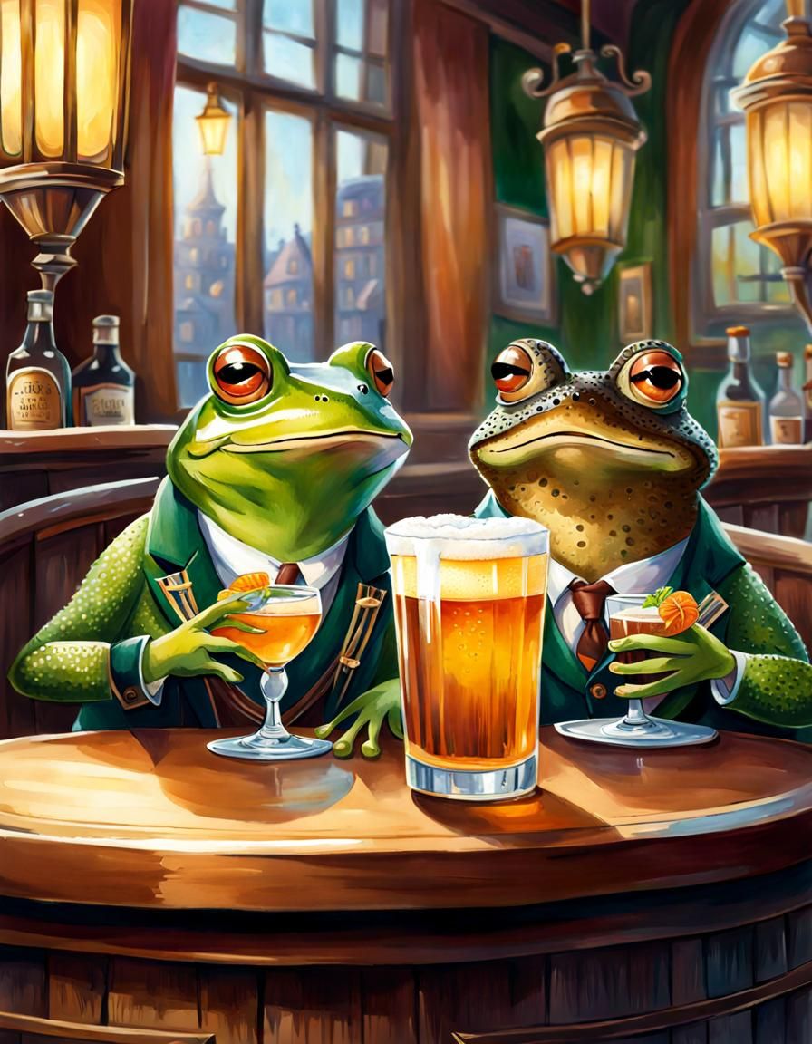 Mr. Frog and Mr. Toad Share A Pitcher of Beer