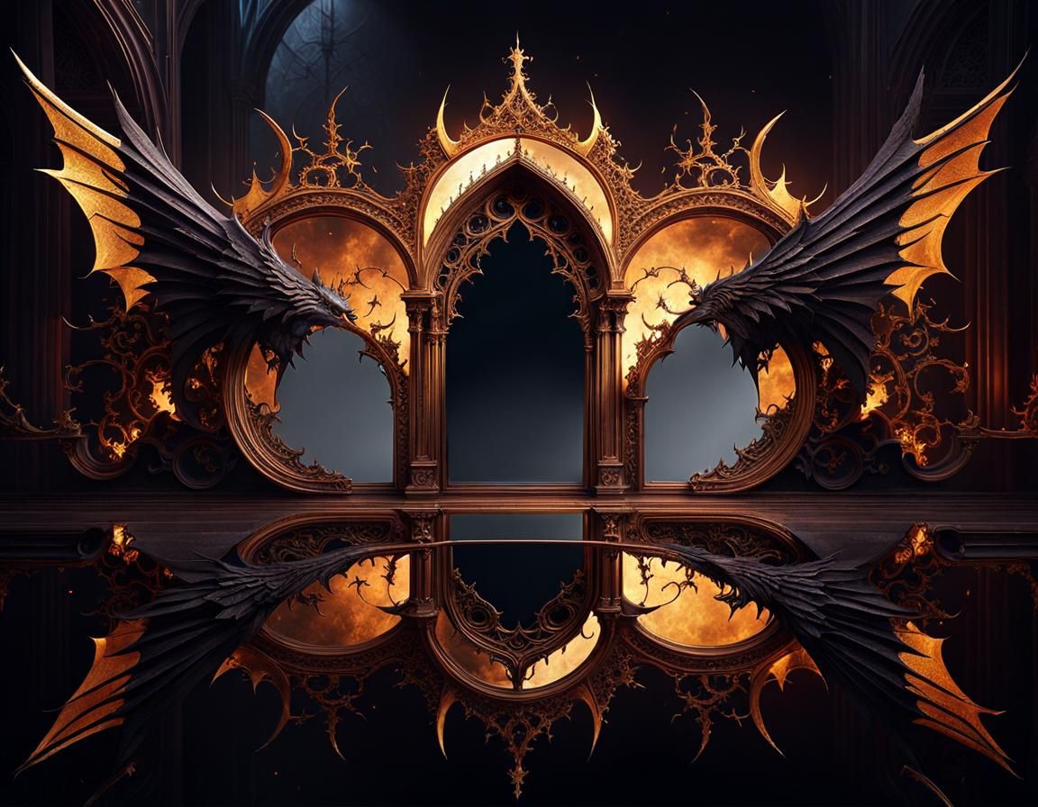 Otherworldly Demon Reflected in Gothic Mirror