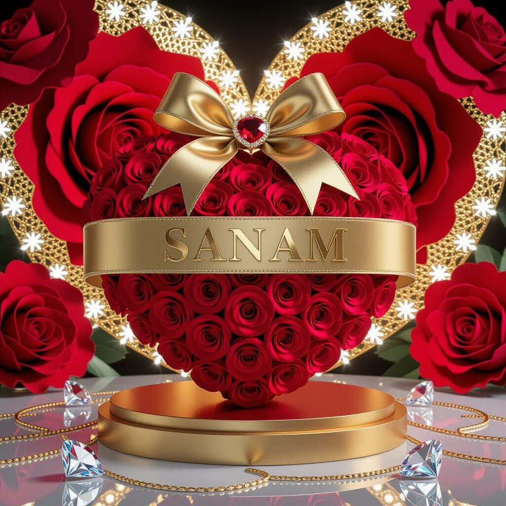 Romantic Heart Gift Box with Roses and Gold Details