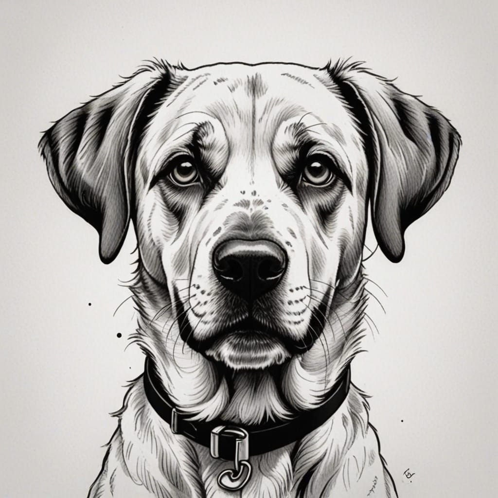 Portrait of a Happy Anatolian Shepherd in Charcoal Style
