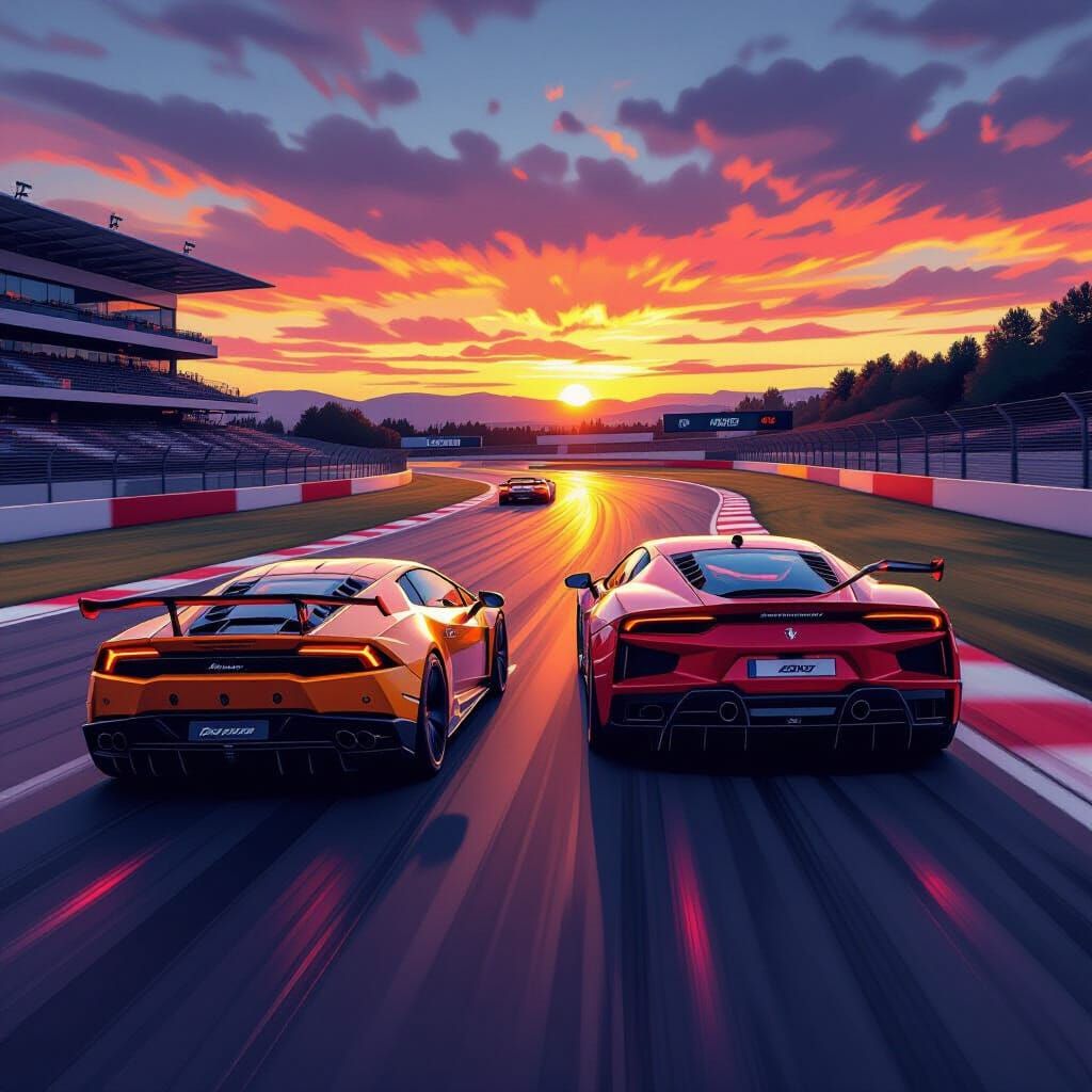 Lamborghini Huracan and Ferrari F40 Race in Futuristic Style