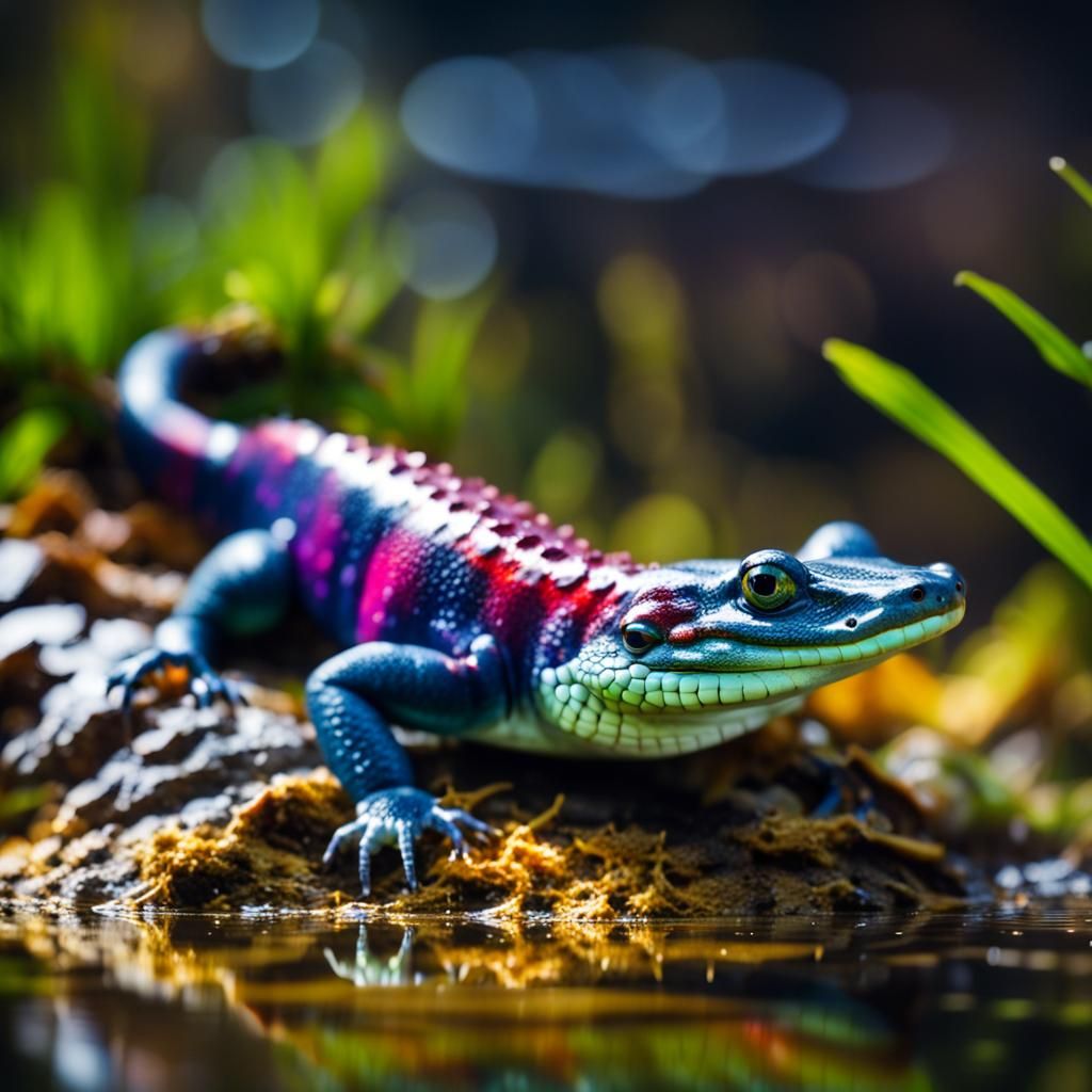 Colorful Salamander-Crocodile Hybrid in Swamp Photography