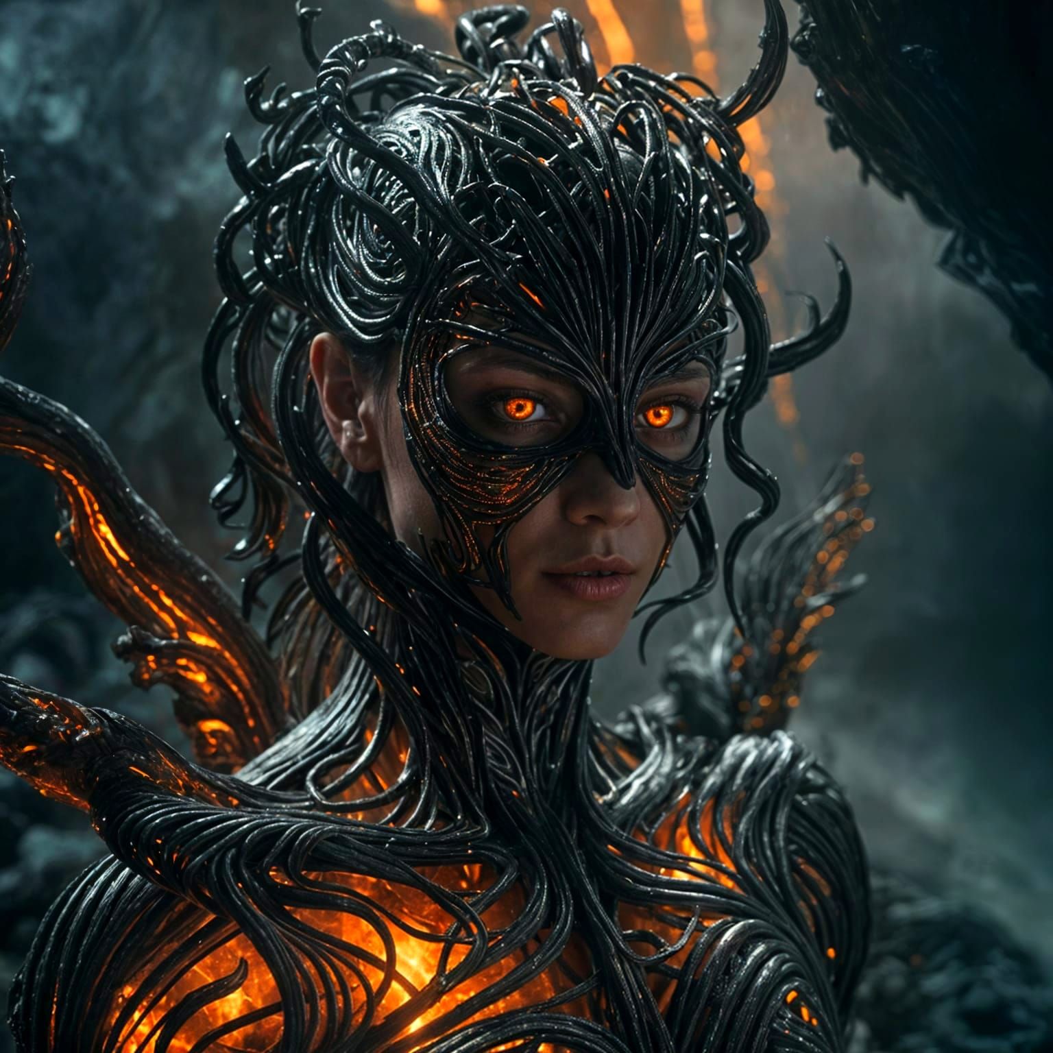 Ethereal Alien Goddess in Surrealist Lava Ice Landscape