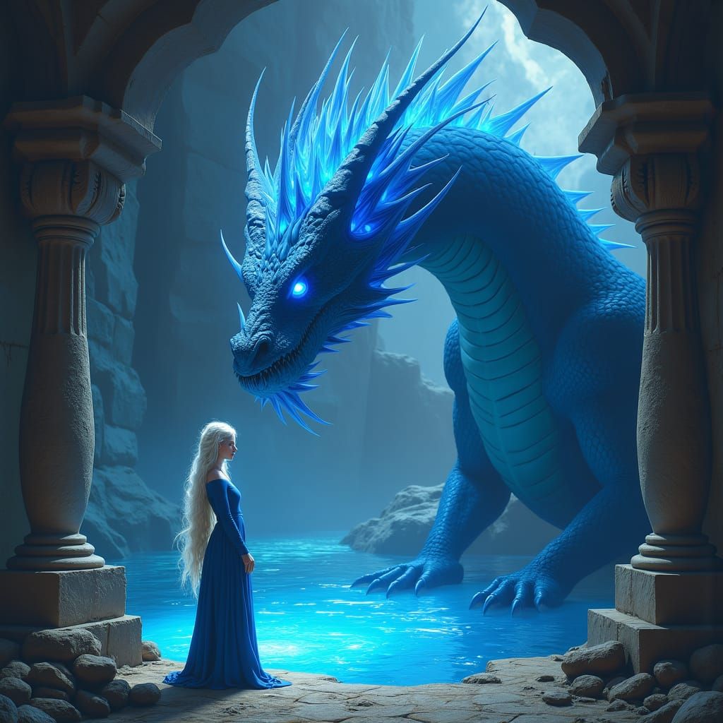 Eladrin Bard in Ancient Dungeon with Dragon