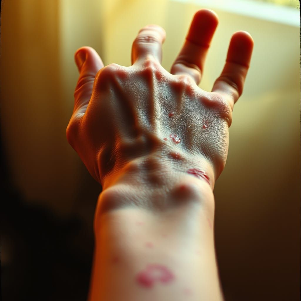 Woman Scratching Eczema in Warm, Intimate Light