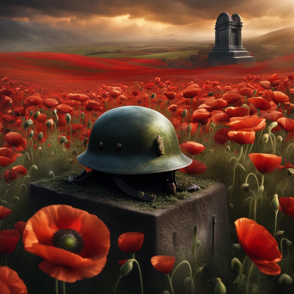 Poignant Remembrance: Soldier's Grave in Poppy Field
