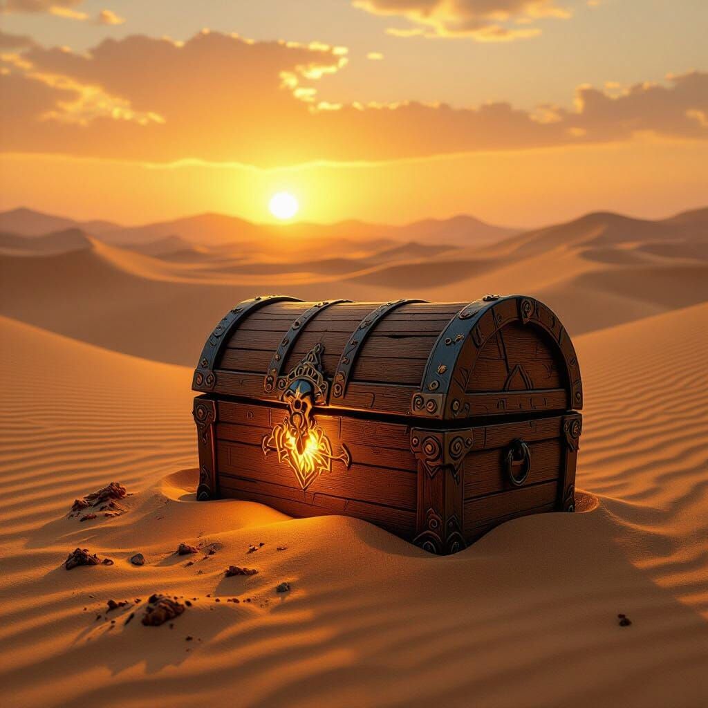 Ancient Treasure Chest in Desert Oasis