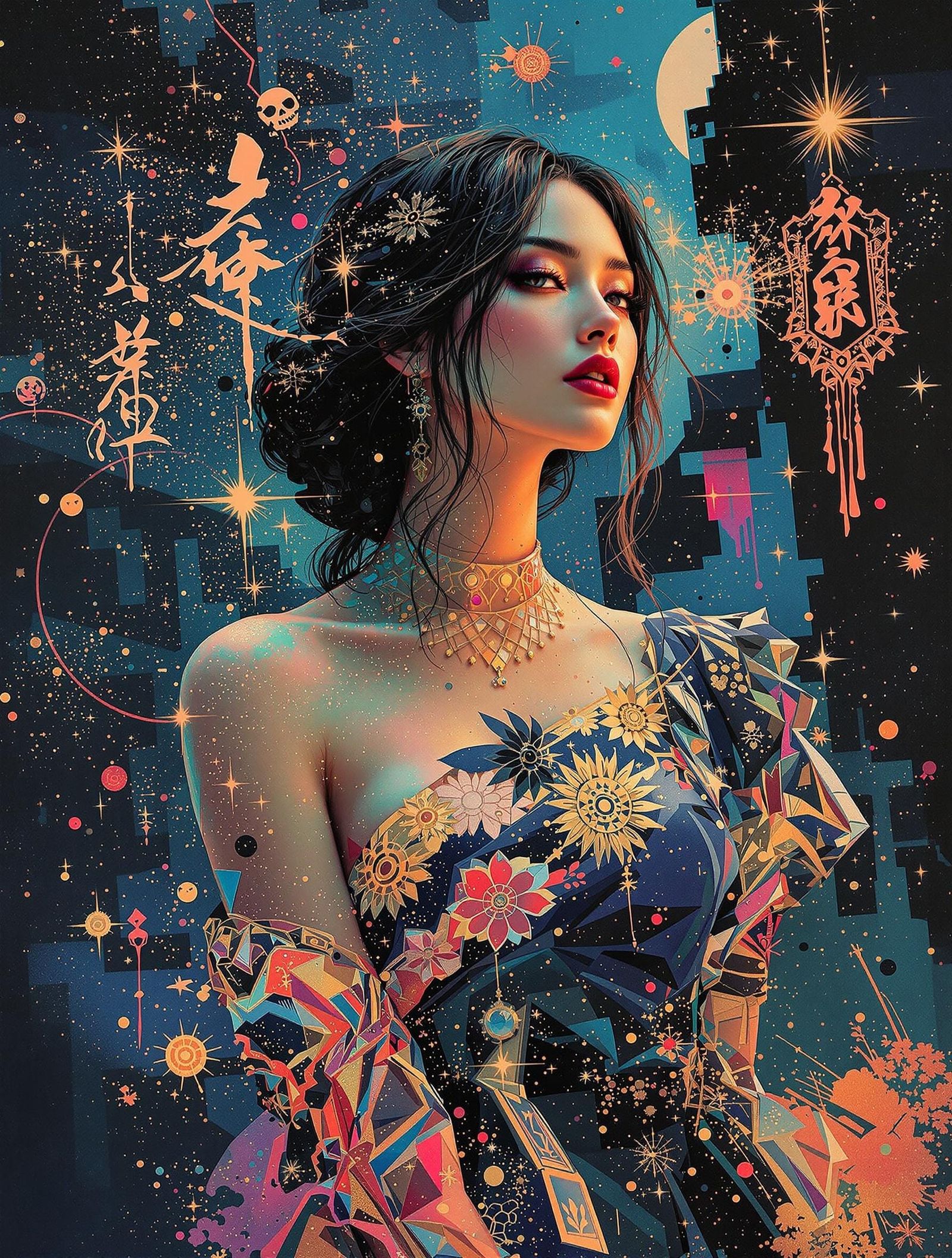 Ethereal Asian Woman in Urban Twilight