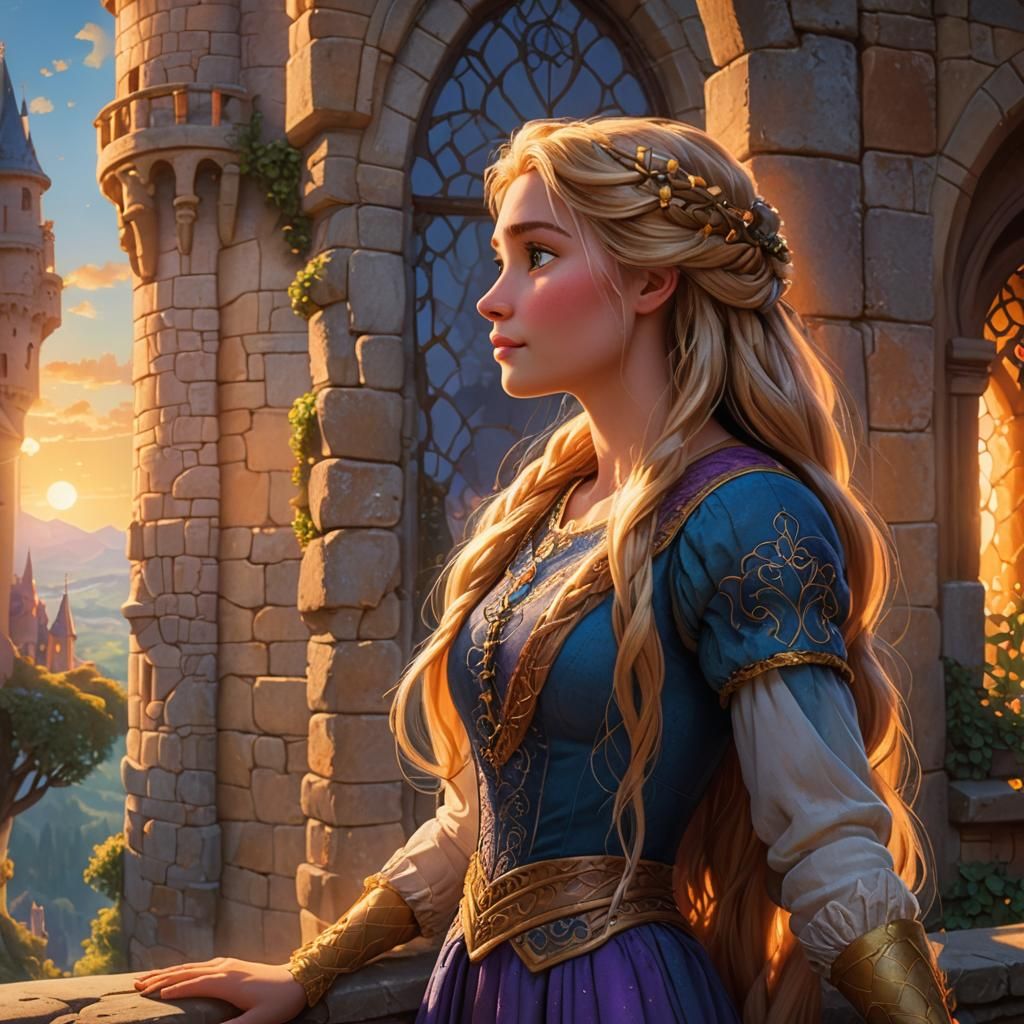 Rapunzel in Mystical Tower: Fantasy Concept Art