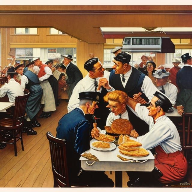 Fight at IHOP in Rockwell Style