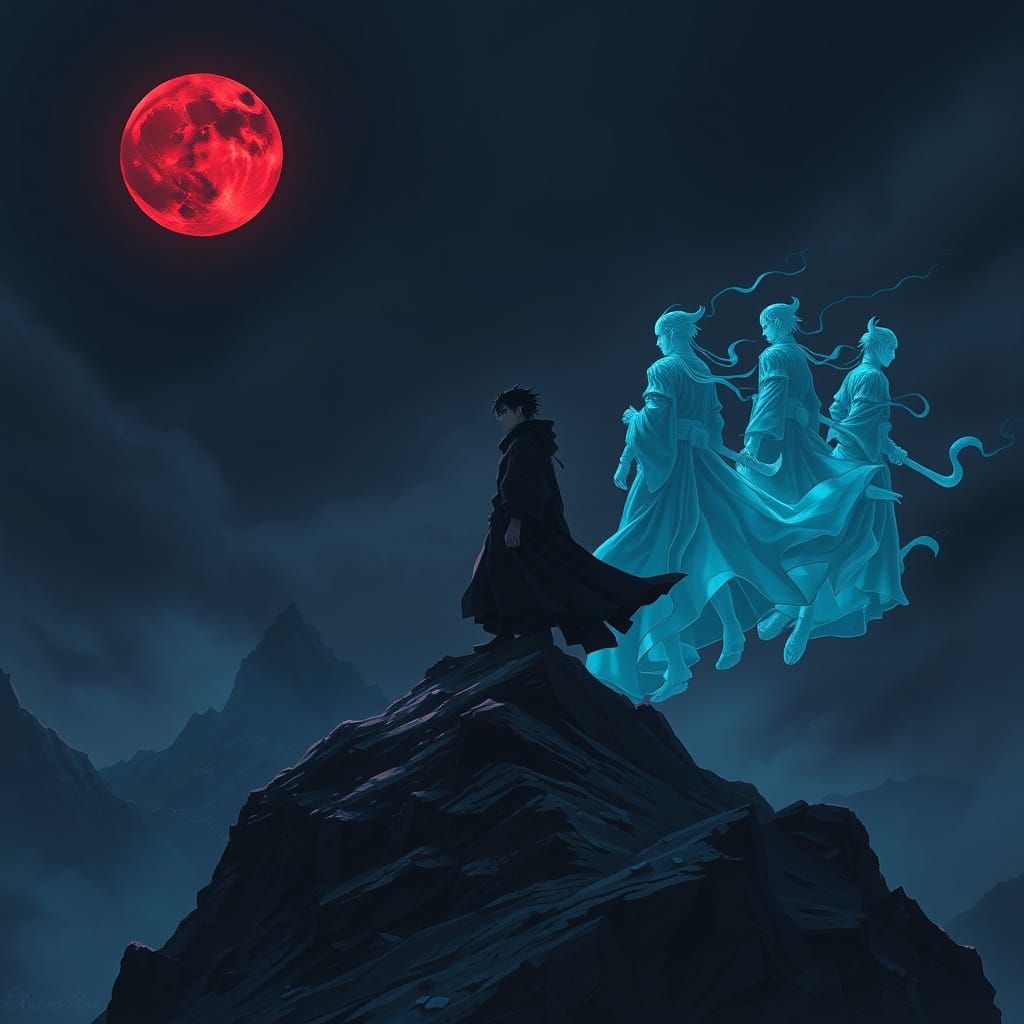 Ancient Uchiha Warrior Stands Against Blood-Red Moon