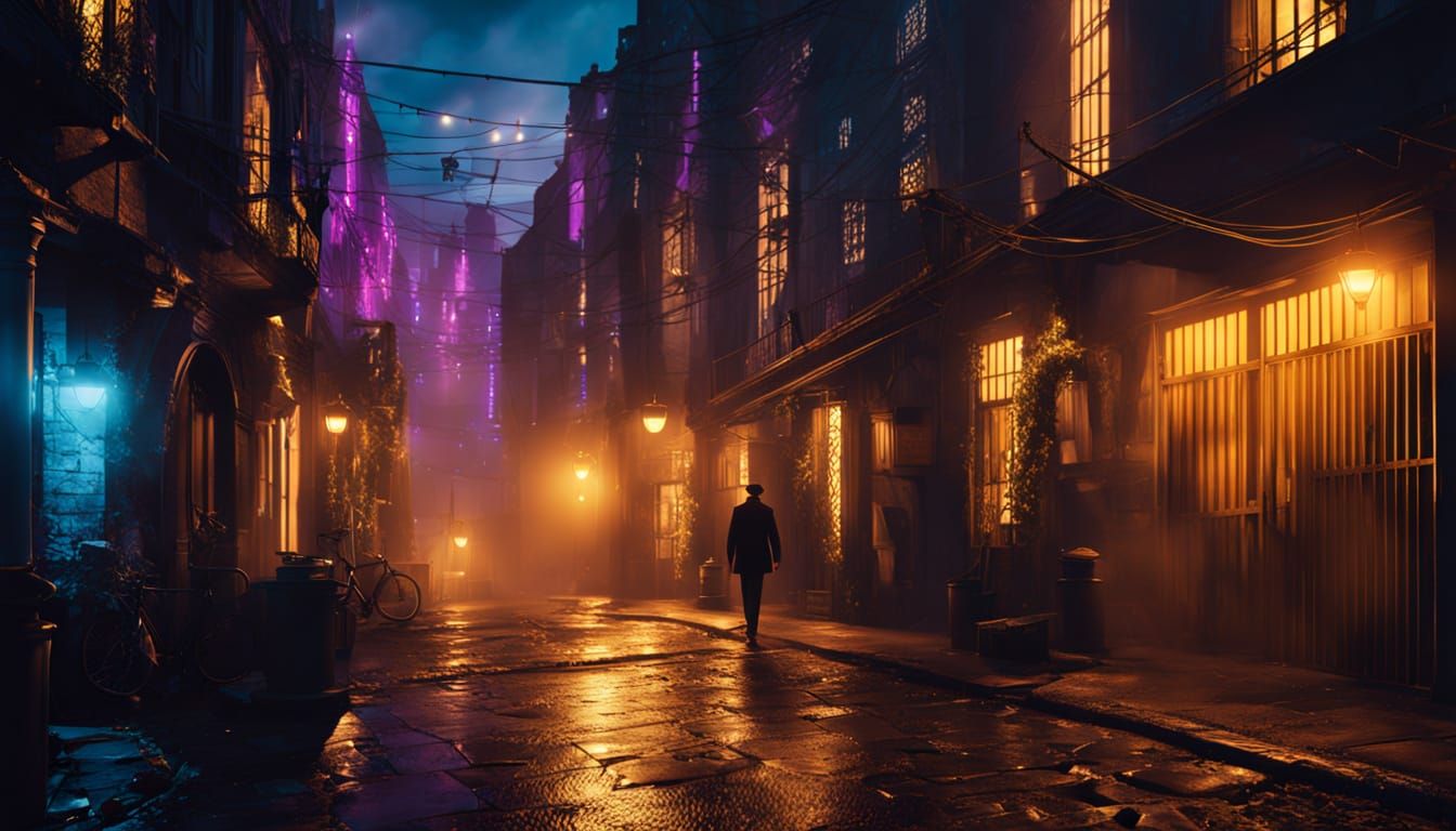 Mobster in Neon Alley: 1920s Cinematic Concept Art