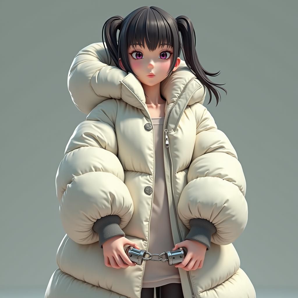 Girl in Oversized Coat with Handcuffs: 3D Anime Art