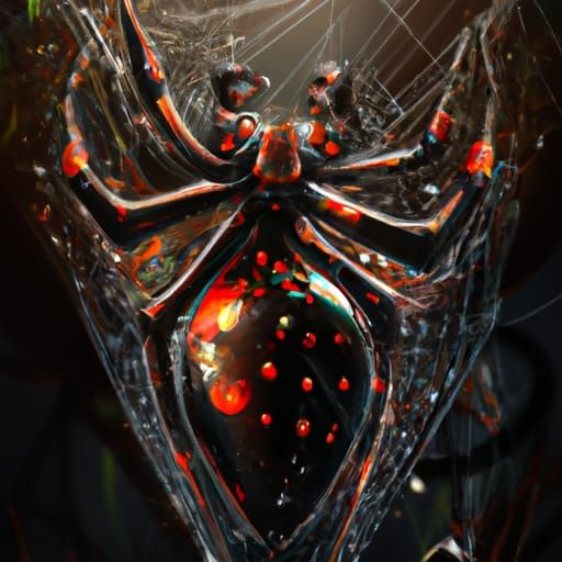 Bejeweled Black Widow in Glistening Web, Dark Fantasy Art