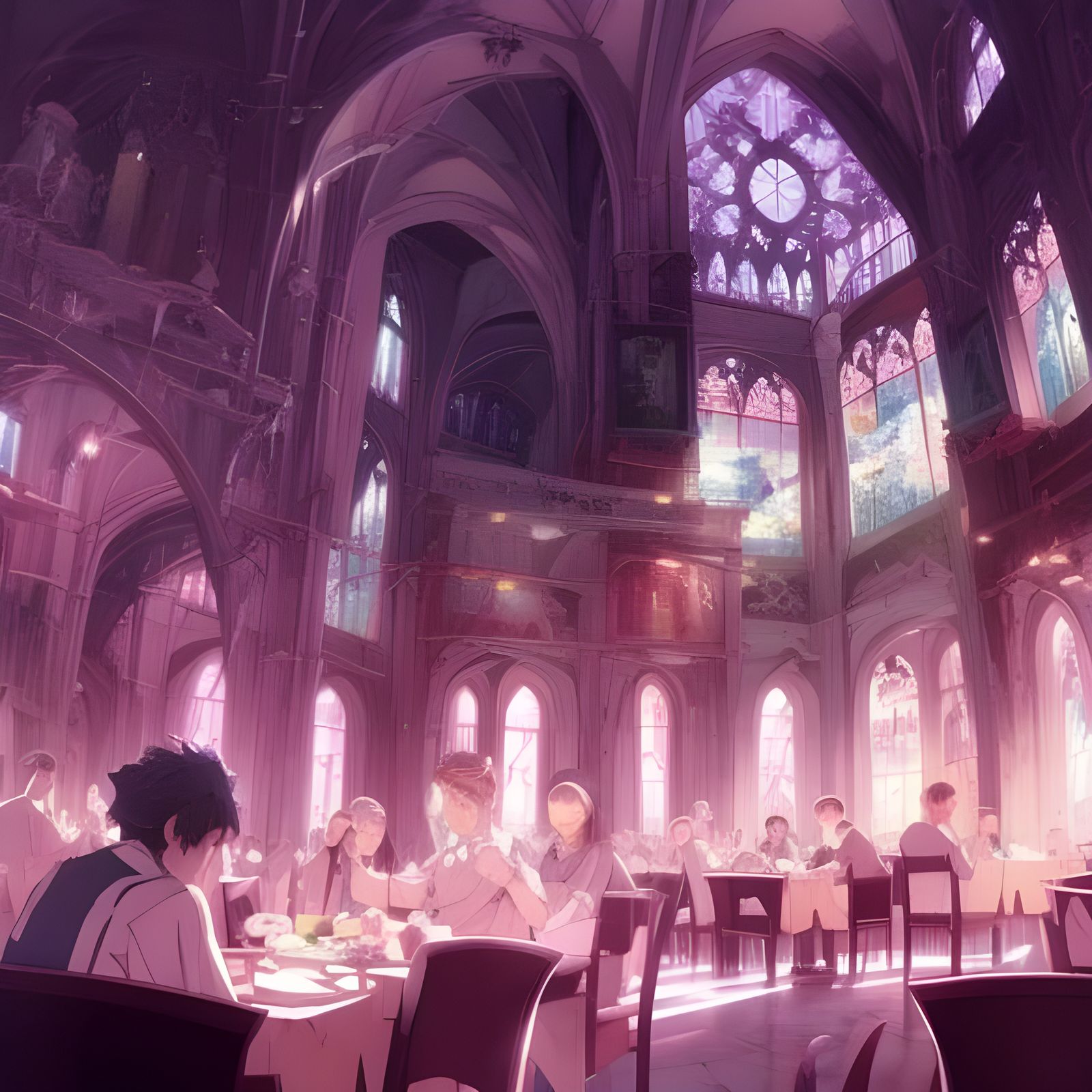 Anime-Style Gothic Restaurant Interior in Deep Color