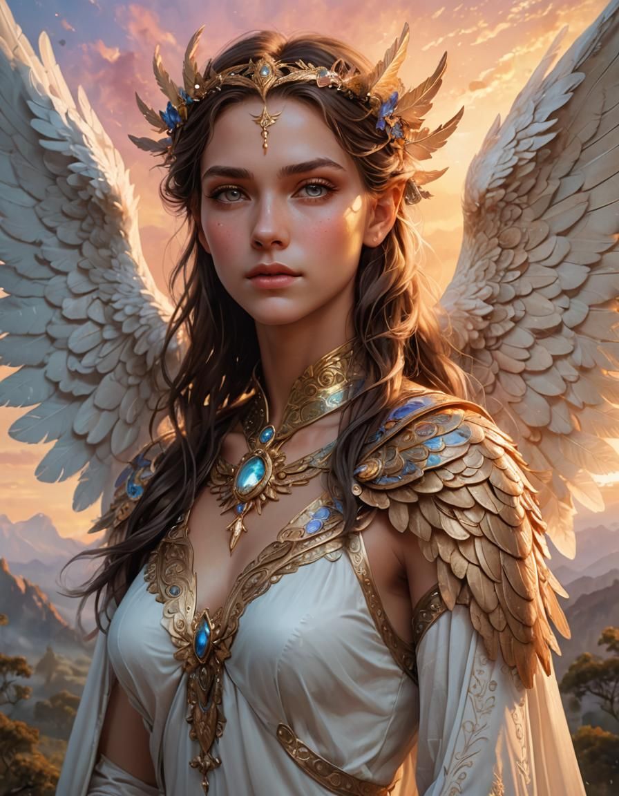 Androgynous Angel in Mystical Landscape: Digital Painting