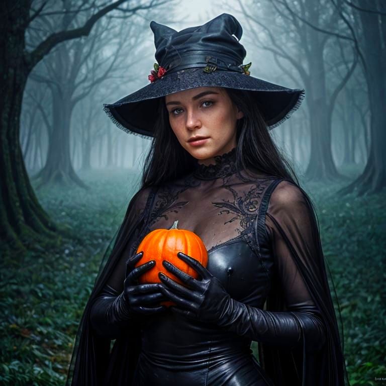 Renoir-Style Pin-Up Witch in Haunted Swamp