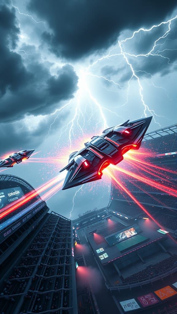 Futuristic Spacecraft Mid-Air Collision in Cyber Arena