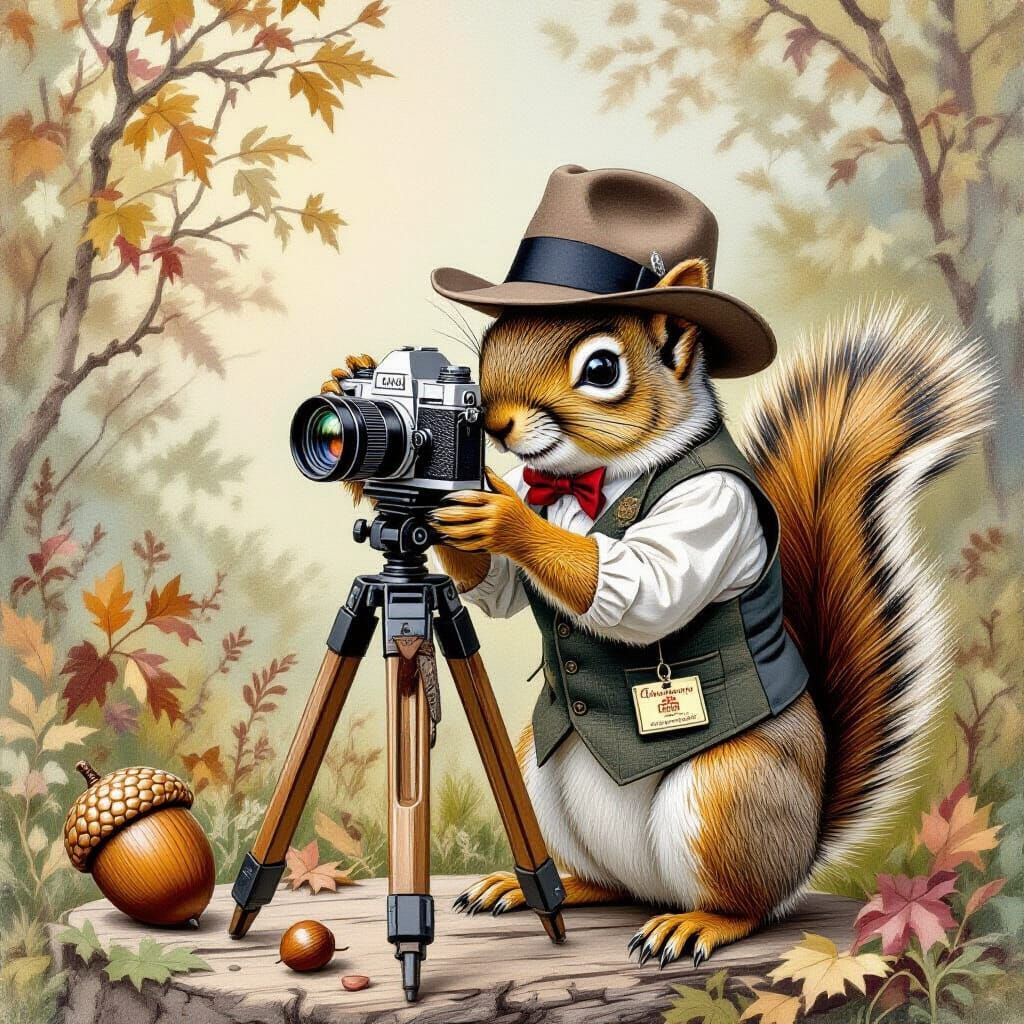 Squirrel Photographer Captures Acorn in Vintage Style