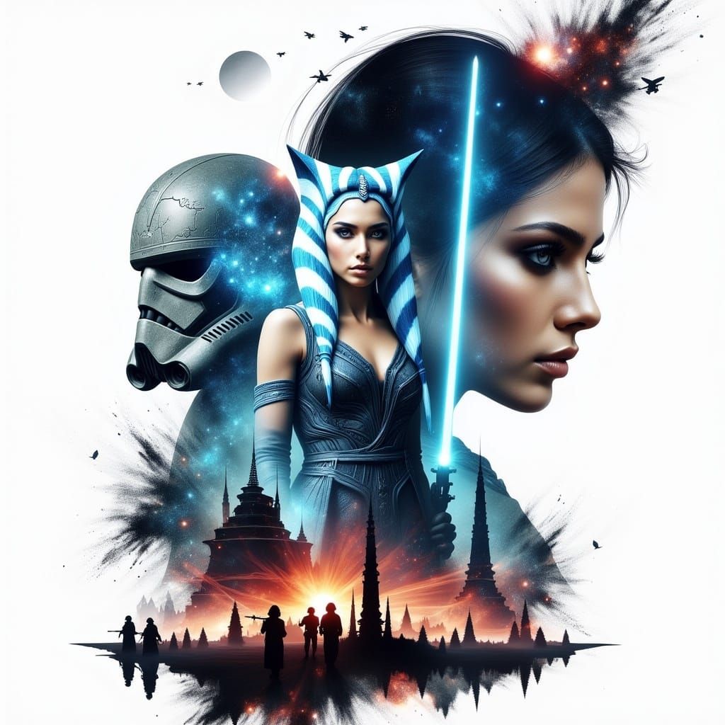 Biomechanical Ahsoka Tano in Cyberpunk Dystopia