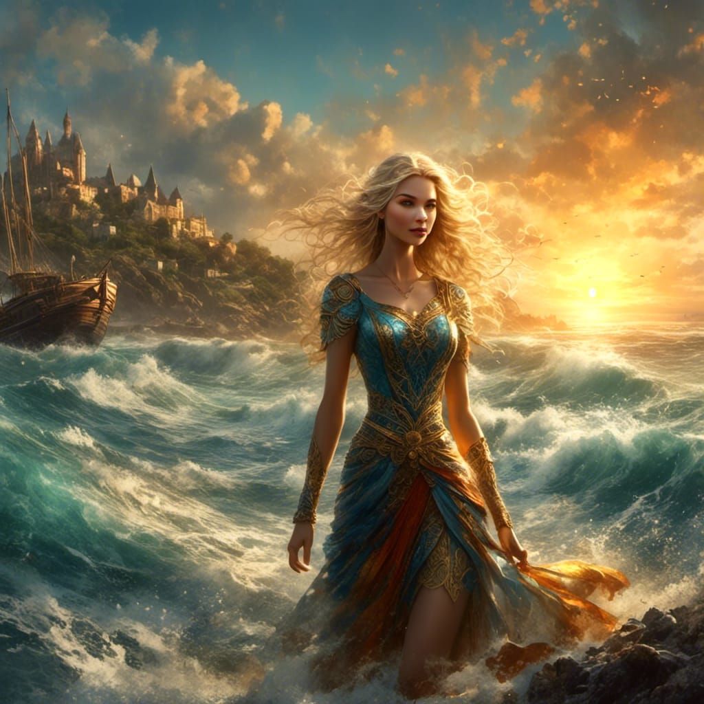 Blonde Woman at Sunset: Comic Book Style