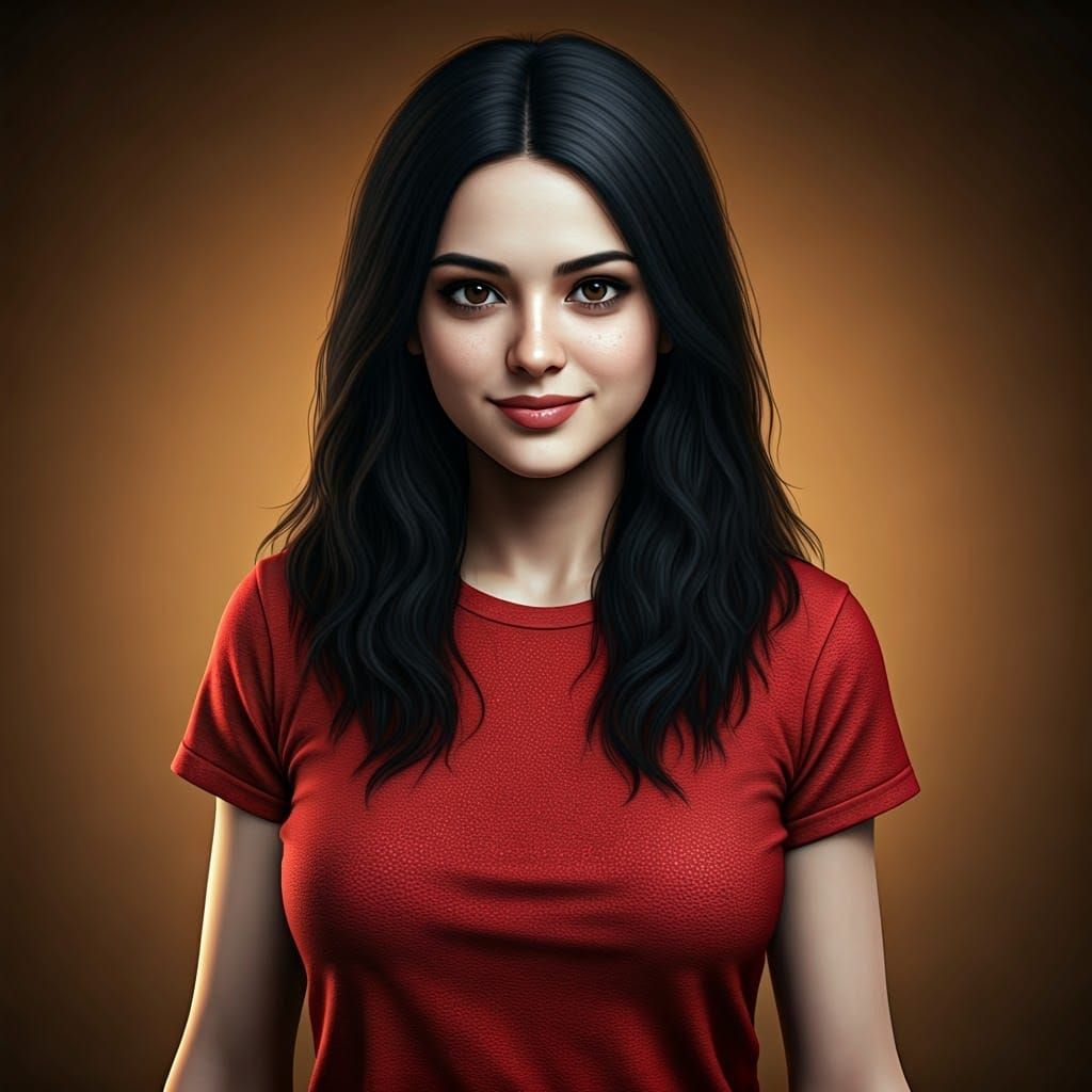 Girl with Black Hair Portrait in Art Nouveau Style